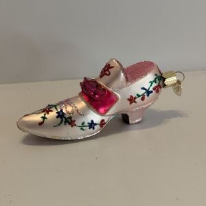 Old World Christmas OWC Pink Shoe Heel Slipper Glitter 5" Glass Ornament